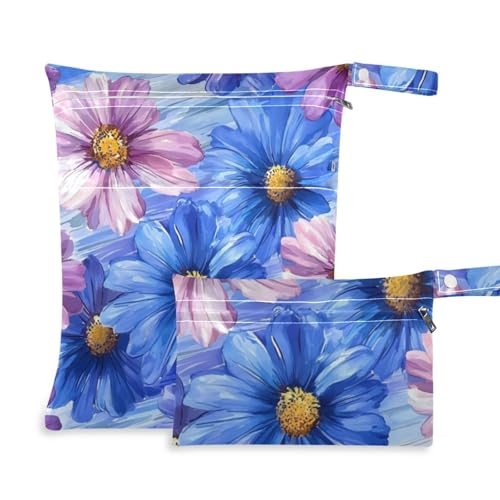 voucong Wickeltasche, Motiv: blaue und violette Gänseblümchen, für Ölgemälde, waschbar, wasserdicht, 2 Stück von voucong