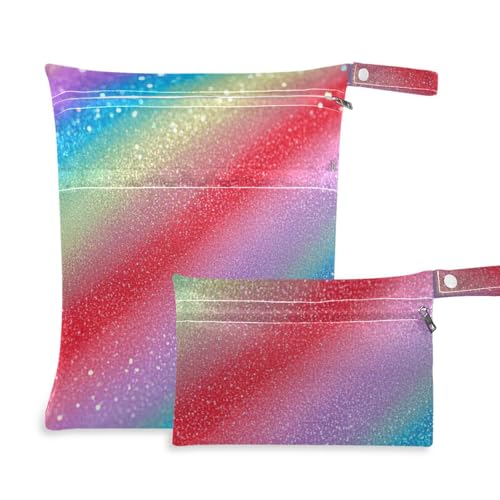 voucong Wickeltasche mit Regenbogen-Farbverlauf, Glitzer, schmutzabweisend, 2 Stück, unverzichtbare Gegenstände mit Griffen für Babywindeln von voucong