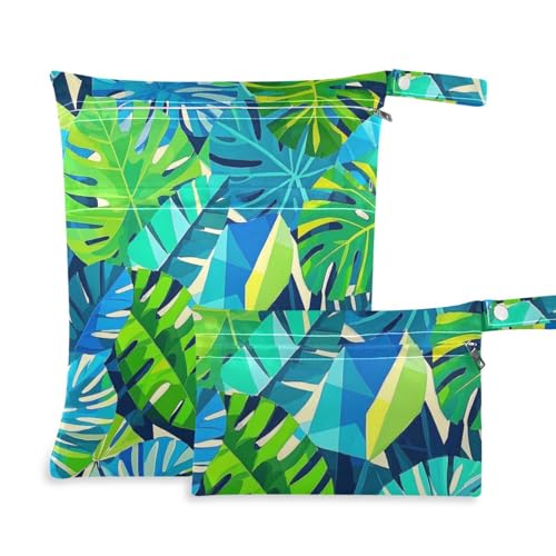 voucong Wickeltasche mit geometrischem abstraktem Palmblatt, waschbar, 2 Stück, mit Griffen für die Kindertagesstätte von voucong