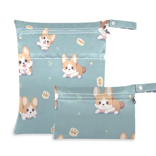 voucong Wiederverwendbare Turnbeutel mit niedlichen Cartoon-Hunden, 2 Stück, Reiseutensilien für Babys, mit Griffen, für die Kita von voucong