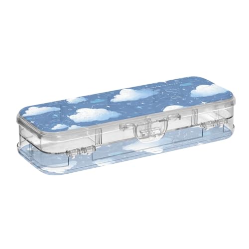 voucong Zarte Cartoon-Wolke dunkelblaue transparente Stiftebox Doppelstöckige Stifte-Aufbewahrungsbox für Schreibwaren mit Schnappverschluss und Deckel voucong Zarte Cartoon-Wolke dunkelblaue transparente Stiftebox Doppelstöckige Stifte-Aufbewahrungsbox für Schreibwaren mit Schnappverschluss und Deckel von voucong