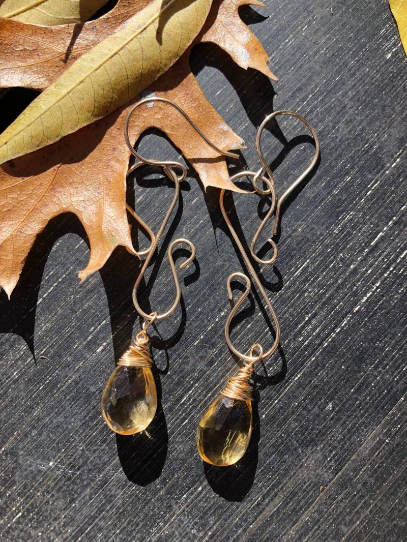 Facettierte Citrin Teardrop Ohrringe 14K Gold Filled Draht Gewickelter Edelstein Schmuck Facettierte Citrin Teardrop Ohrringe 14K Gold Filled Draht Gewickelter Edelstein Schmuck von vowangems