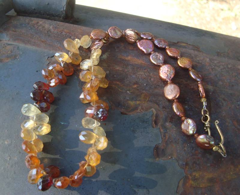 Hessonit Granat Und Perlen Halskette Herbst in Kentucky Perlenkette Edelstein-Halskette von vowangems