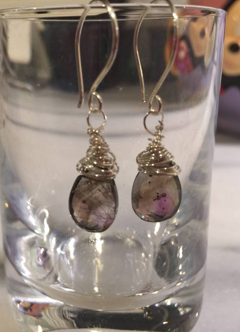 Moos Amethyst Teardrop Ohrringe Sterling Silber Draht Gewickelt Boho Schmuck von vowangems