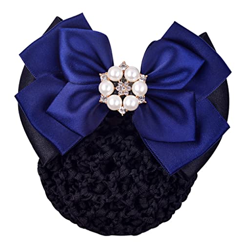 vreplrse Frauen Haarknoten Netz Snood Haarnetz Bowknot Satin Schleife Spitze Party Bankett Kopfbedeckung Stewardess Krankenschwester Arbeiter Bankangestellter, Blau von vreplrse