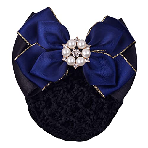 vreplrse Frauen Haarknoten Netz Snood Haarnetz Bowknot Satin Schleife Spitze Party Bankett Kopfbedeckung Stewardess Krankenschwester Arbeiter Bankangestellter, Gold+Blau von vreplrse