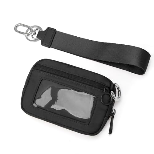 vreplrse Tragbare Brusttasche mit Handgelenksgriffen, Retro Karten und Kleingeldaufbewahrung und transparentem Kartenfenster, Polyester Aufbewahrungstasche, Schwarz von vreplrse