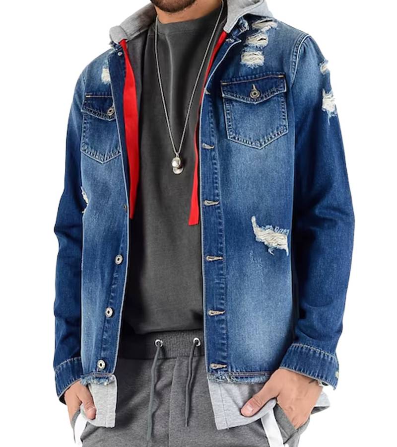 vsct Clubwear Herren 2-in-1 Denim-Jacke im Used-Look Jeans-Jacke 564311I Blau/Grau von vsct