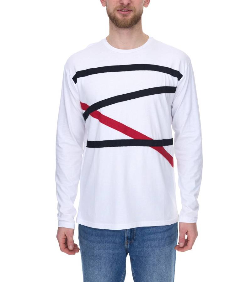 vsct Herren Longsleeve Baumwoll-Pullover mit farbigen Akzenten Rundhals-Pullover Langarm-Shirt D5643061L Weiß von vsct