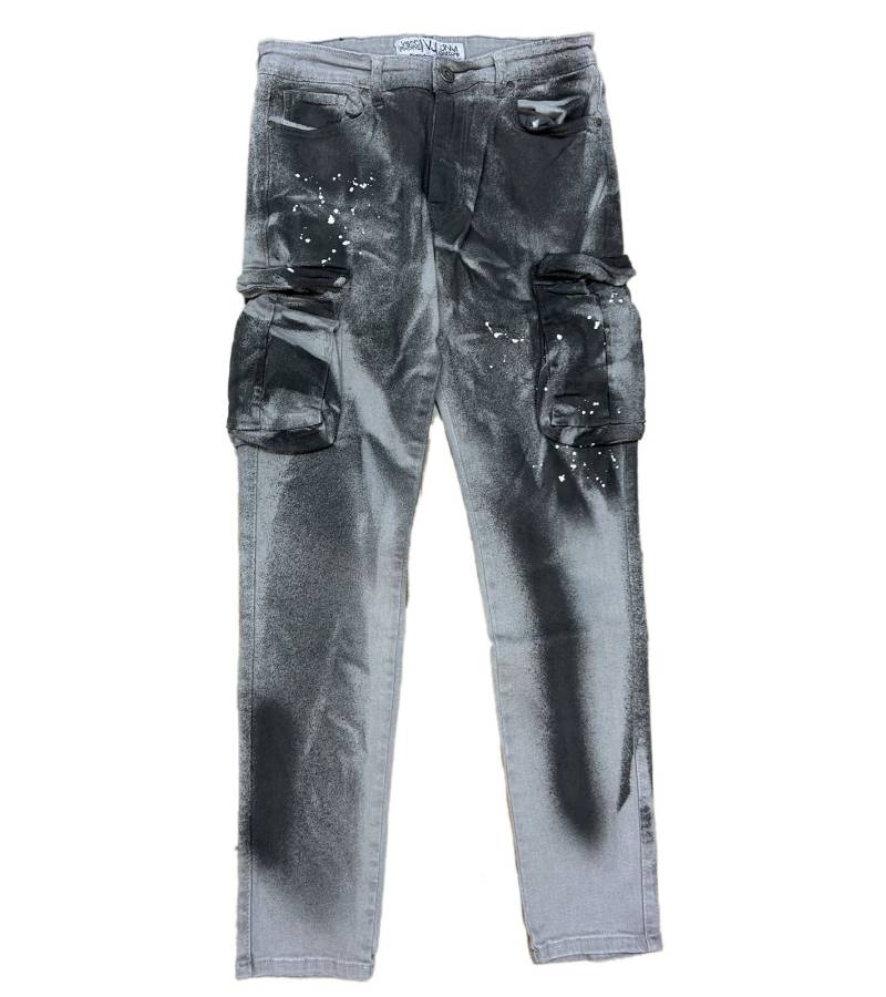 vsct Keanu Herren Slim-Fit Cargo-Hose im Destroyed-Look Denim-Jeans mit Farbspritzer D5643250 Grau von vsct
