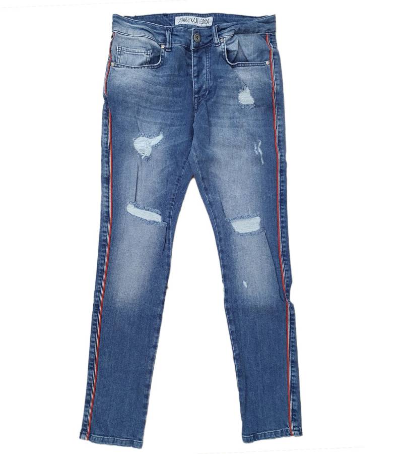 vsct Thor Track Stripe Herren Jeans im Destroyed-Look Denim-Hose mit seitlichen Galon-Streifen D5642471 Blau von vsct