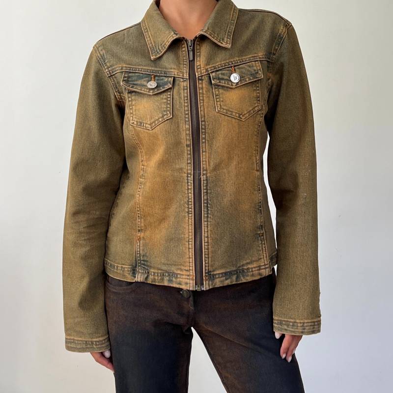 Rusty Y2K Distressed Wash Jeans-Zip Ausgestattet Jacke M von vsensi