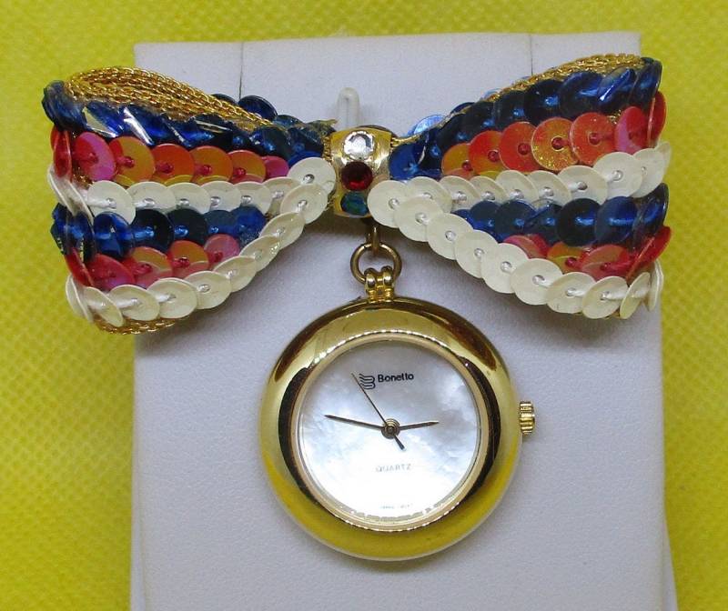 Bonetto Uhr Rot Weiß Blau Sequins Gold Mesh Bogen Perlmutt Armbanduhr Brosche Military Japan Mmnt Schmuck Bonetto Uhr Rot Weiß Blau Sequins Gold Mesh Bogen Perlmutt Armbanduhr Brosche Military Japan Mmnt Schmuck von vserendipityboutique