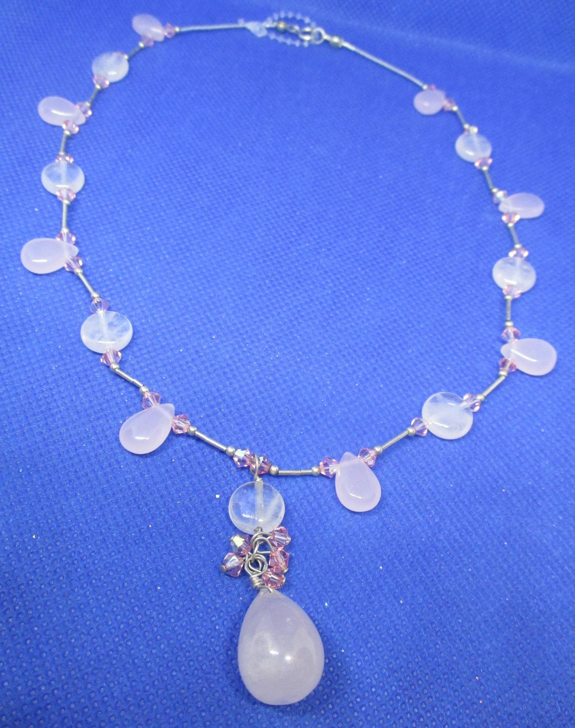 Flüssige .925 Sterling Silber Echte Rosenquarz Edelsteine Rosa Crystal Anhänger Halskette von vserendipityboutique