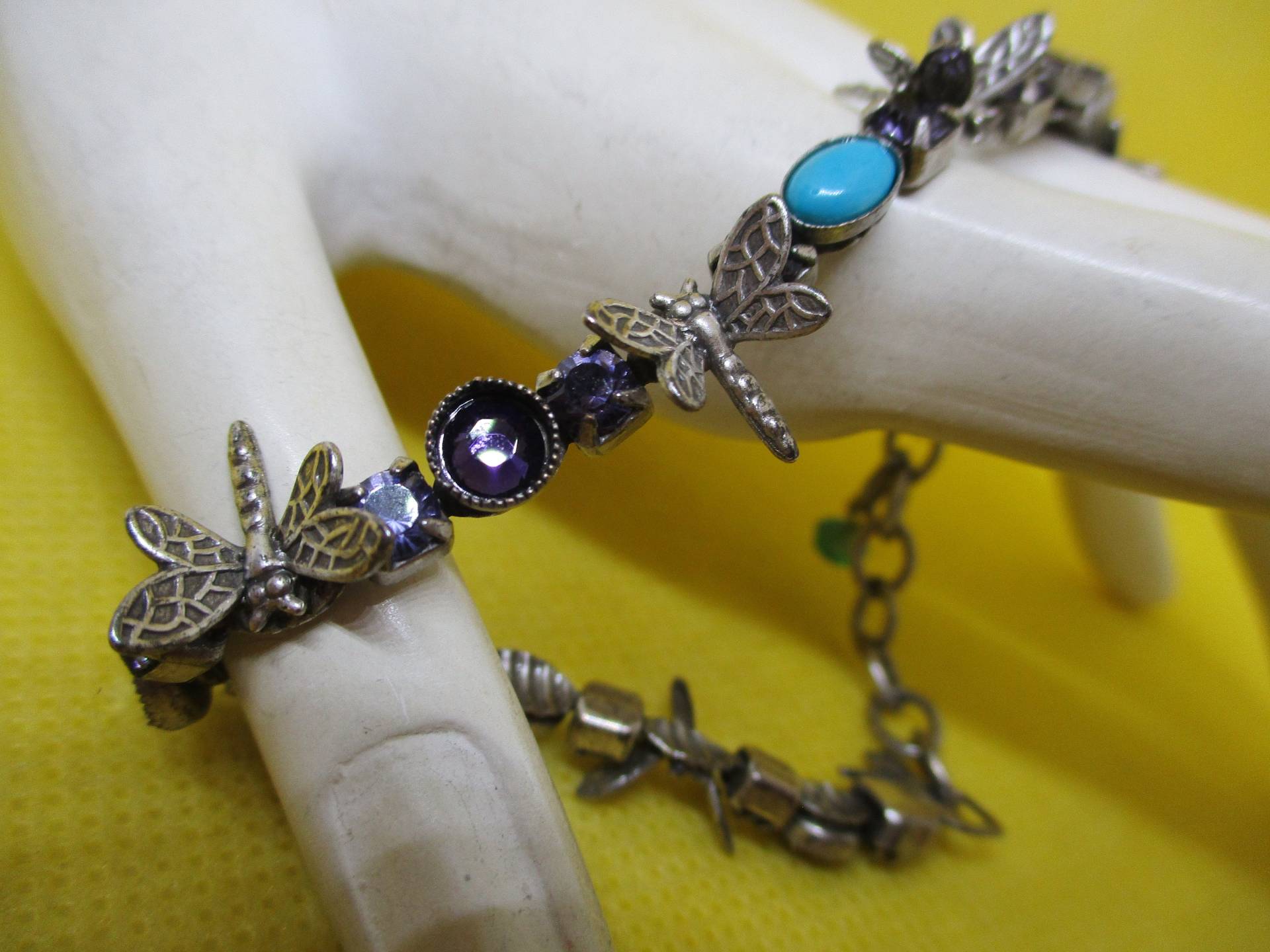 Mary Demarco Libellen Armband Silber Ton Faux Amethyst & Türkis von vserendipityboutique