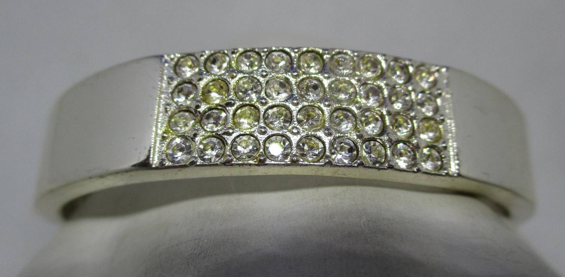 Strass Clamper Armband Silber Ton Metall Klare Weiße Strass Vintage von vserendipityboutique