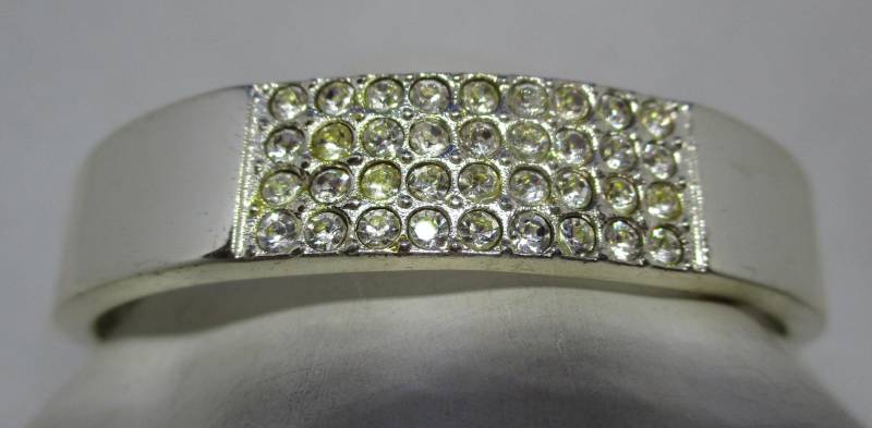 Strass Clamper Armband Silber Ton Metall Klare Weiße Strass Vintage von vserendipityboutique