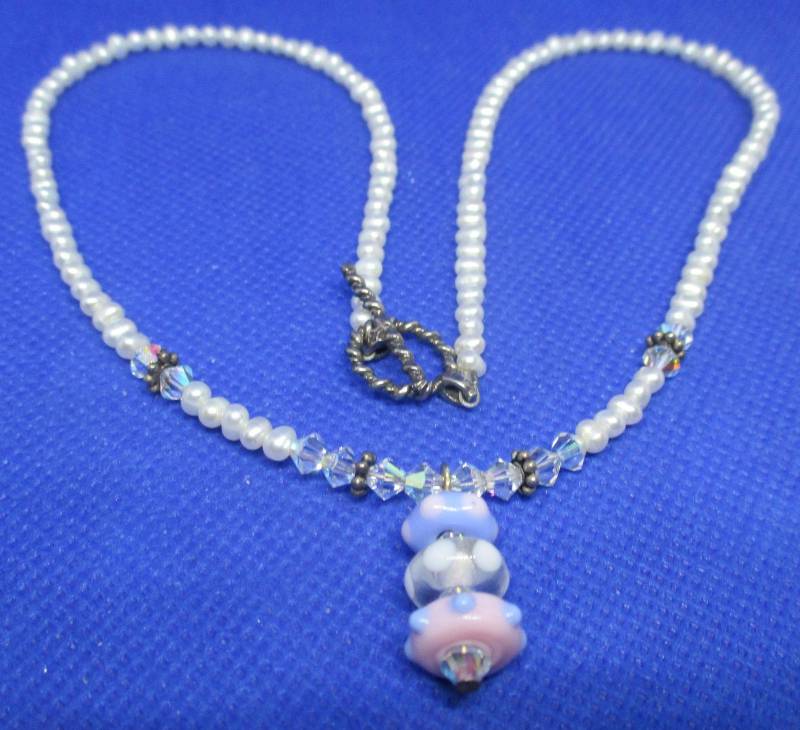 Süsswasserperlenkette Sterling Silber, Ab Kristall Anhänger von vserendipityboutique