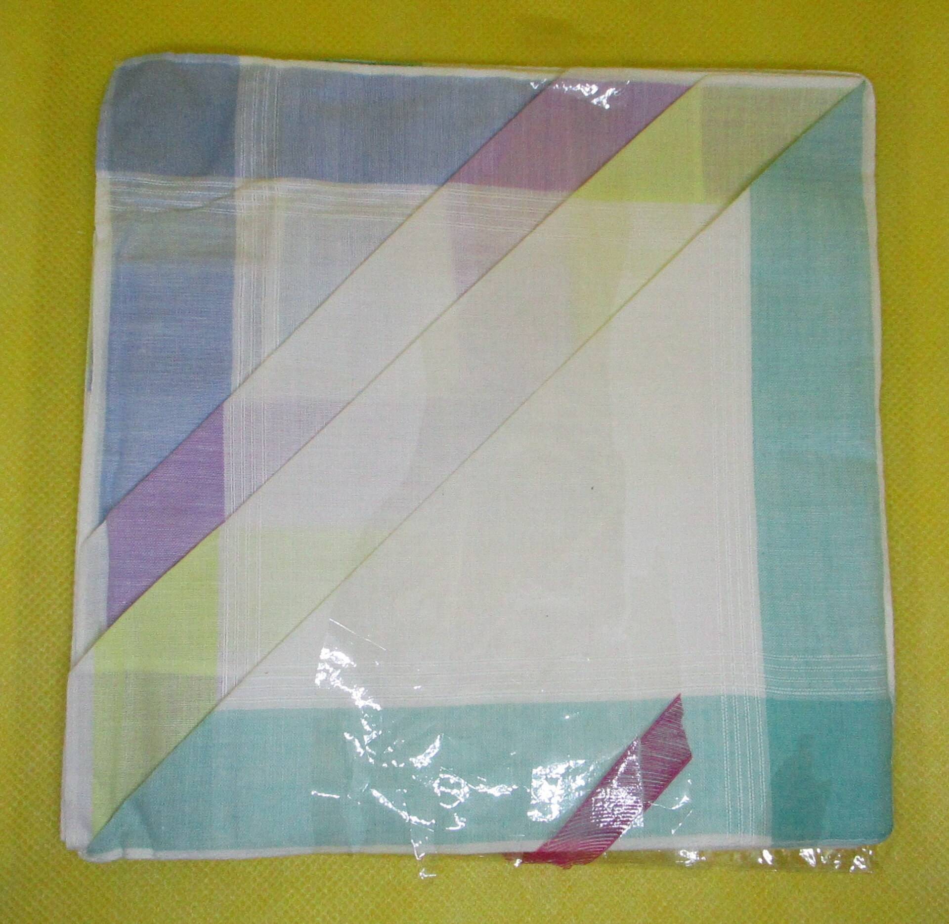 Vintage 1970Er Jahre Baumwoll Taschentücher Set Pastel Borte, Unbenutzt | 4 Stück von vserendipityboutique