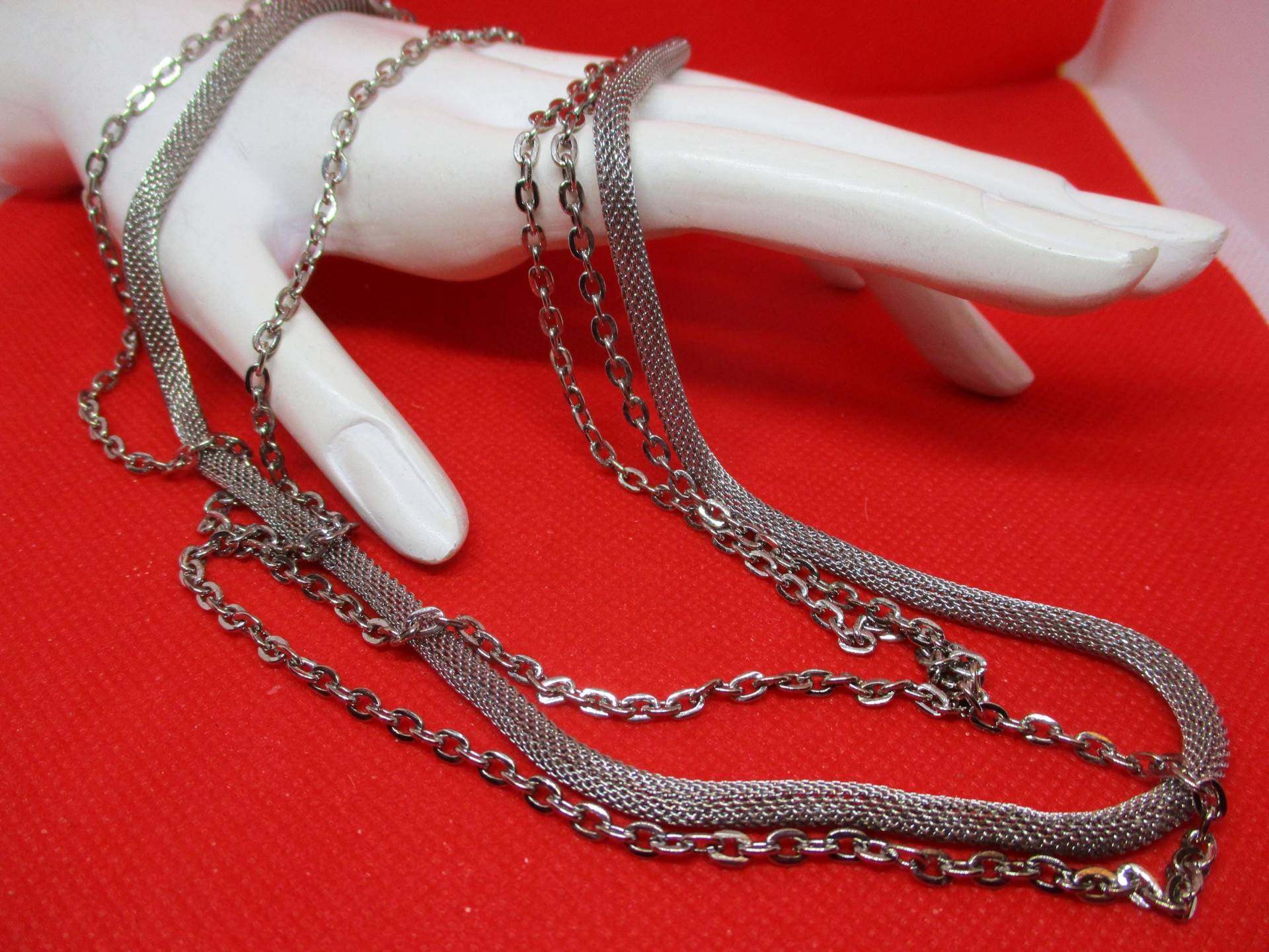 Vintage 3-strang Silber Ton Halskette, 55 cm von vserendipityboutique