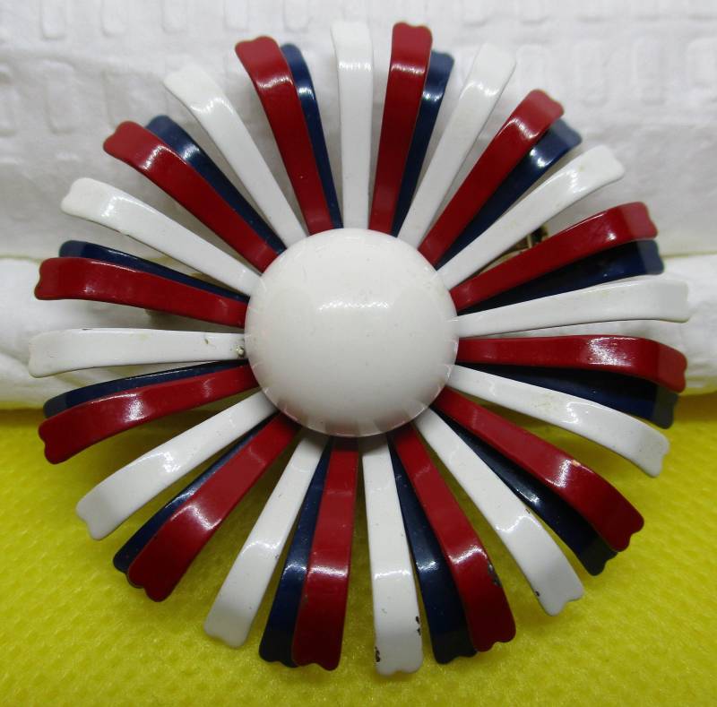 Vintage Blumen Brosche Emaille Rot, Blau & Weiß Anstecknadel von vserendipityboutique