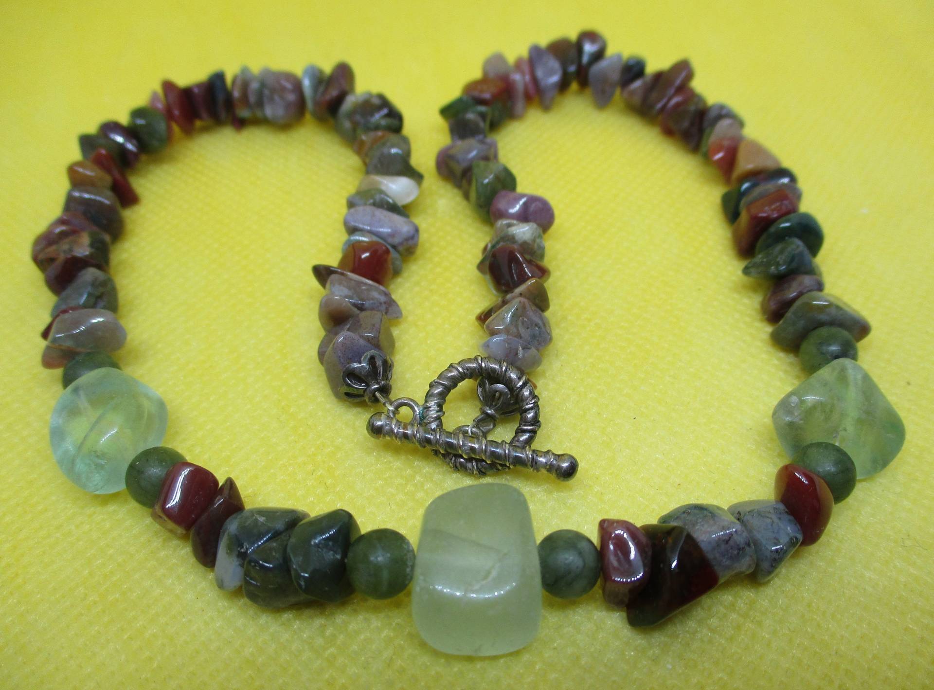 Vintage Edelsteinkette Jade, Aventurin, Achat, Jaspis von vserendipityboutique