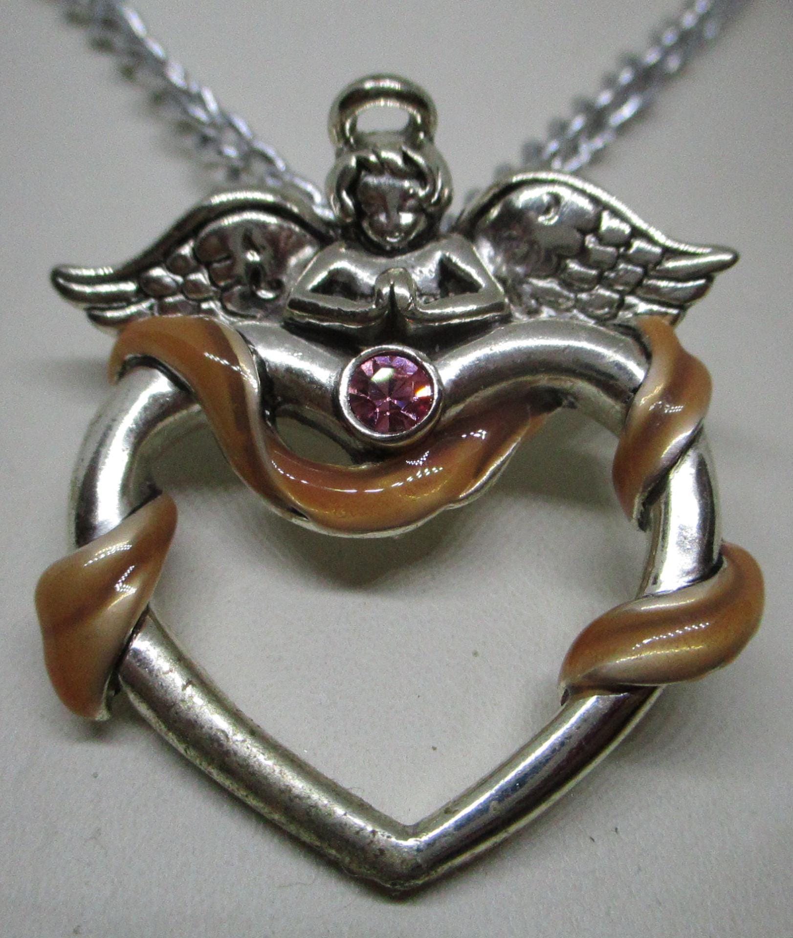 Vintage Engel Herz Anhänger Silber Strass Emaille Anhänger von vserendipityboutique