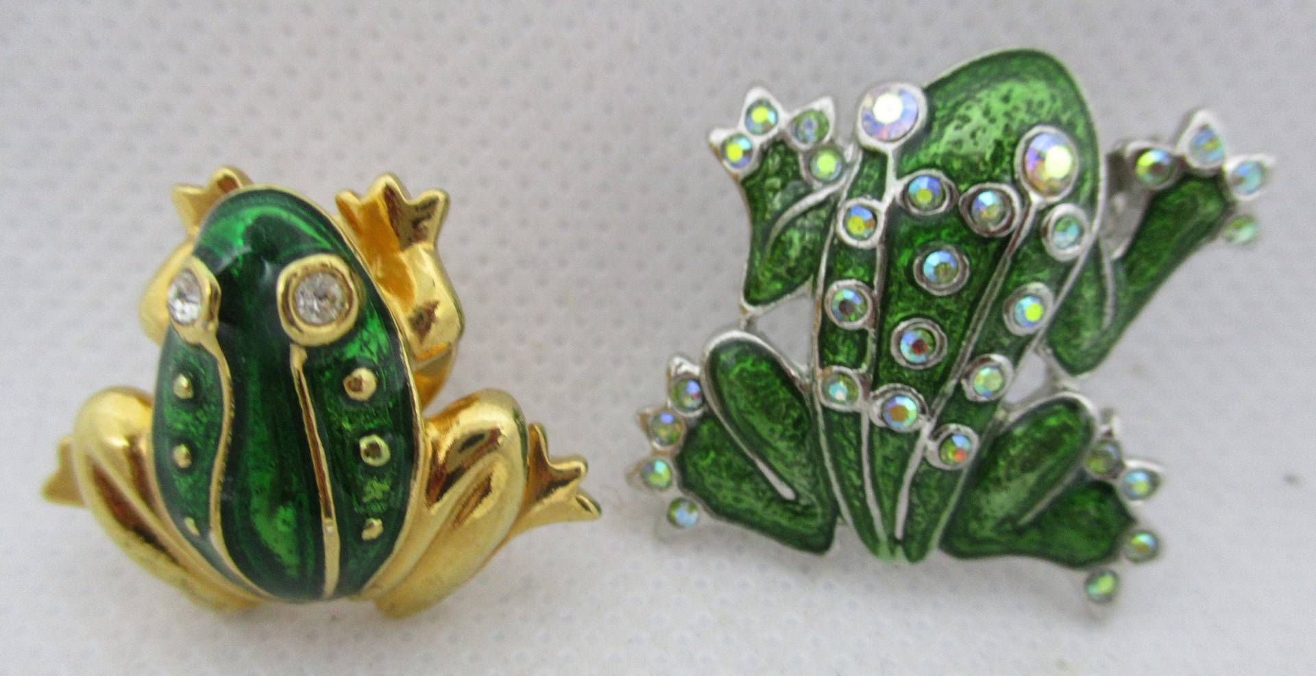 Vintage Grüner Emaille Frosch Brosche Strass Gold Ton Anstecknadel von vserendipityboutique