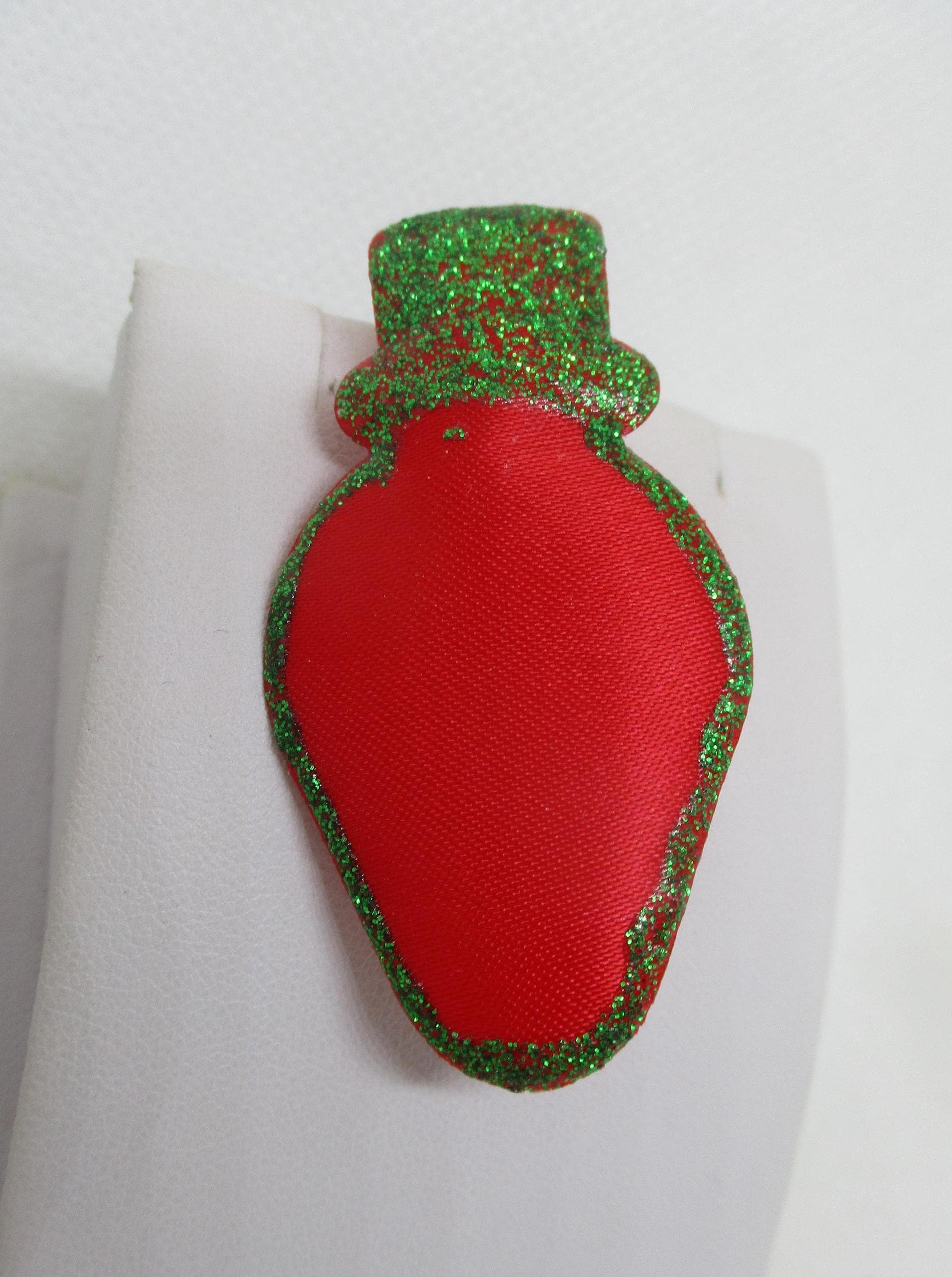 Vintage Handgefertigte Weihnachtslicht Brosche Handmade Red Satin Grün Sparklet Weihnachtsbirnen Weihnachten Schmuck Weihnachtsdekoration von vserendipityboutique