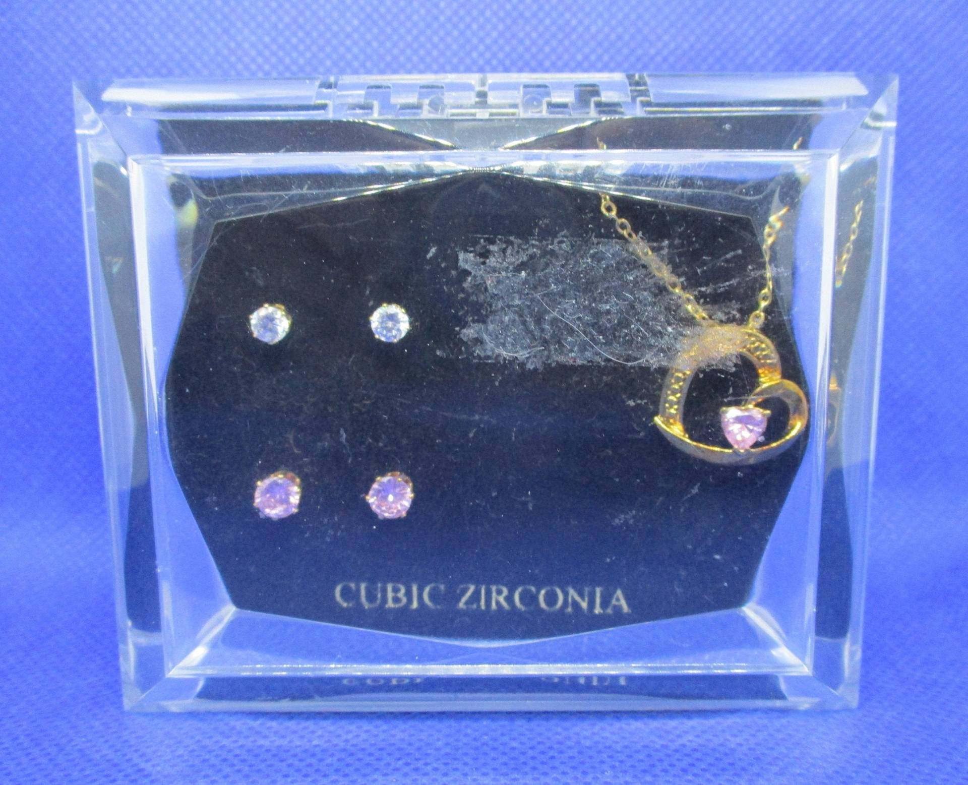 Vintage Herz Cz Anhänger Halskette & Ohrringe Set - Acryl Geschenkbox von vserendipityboutique