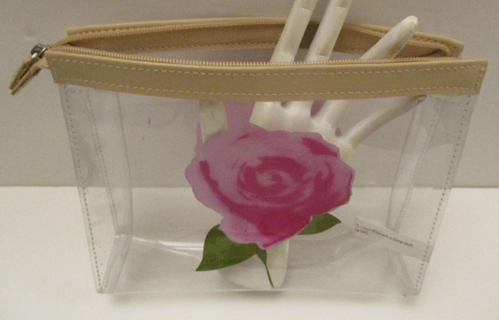 Vintage Klare Pvc Clutch Beige Lederbesatz, Rosa Rose von vserendipityboutique