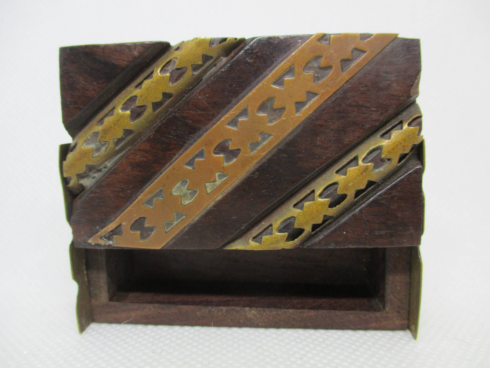 Vintage Messing & Holz Trinket Box Offene Pillbox, Sammler Andenken von vserendipityboutique