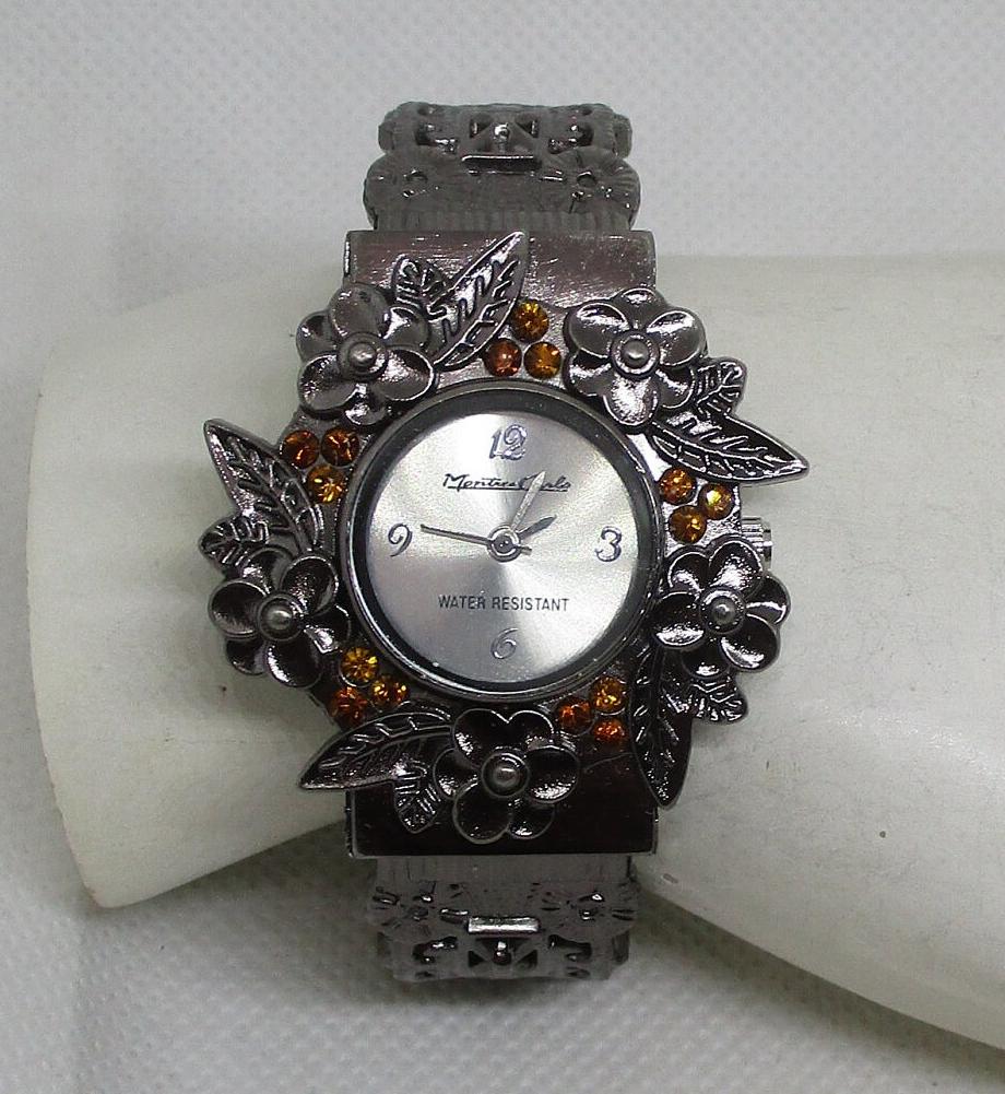 Vintage Montres Carlo Strass Floral Manschettenuhr - Gunmetal Lünette von vserendipityboutique