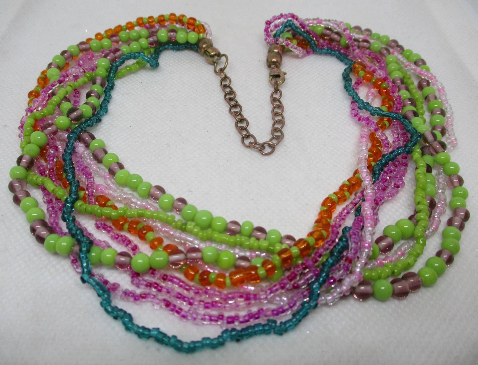 Vintage Multi Strand Seed Bead Halskette Pink, Grün Glass von vserendipityboutique