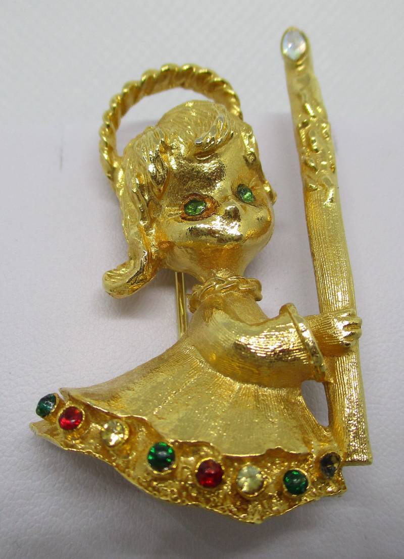 Vintage Mylu Engel Brosche Strass Kerzen Anstecknadel, 1980S von vserendipityboutique