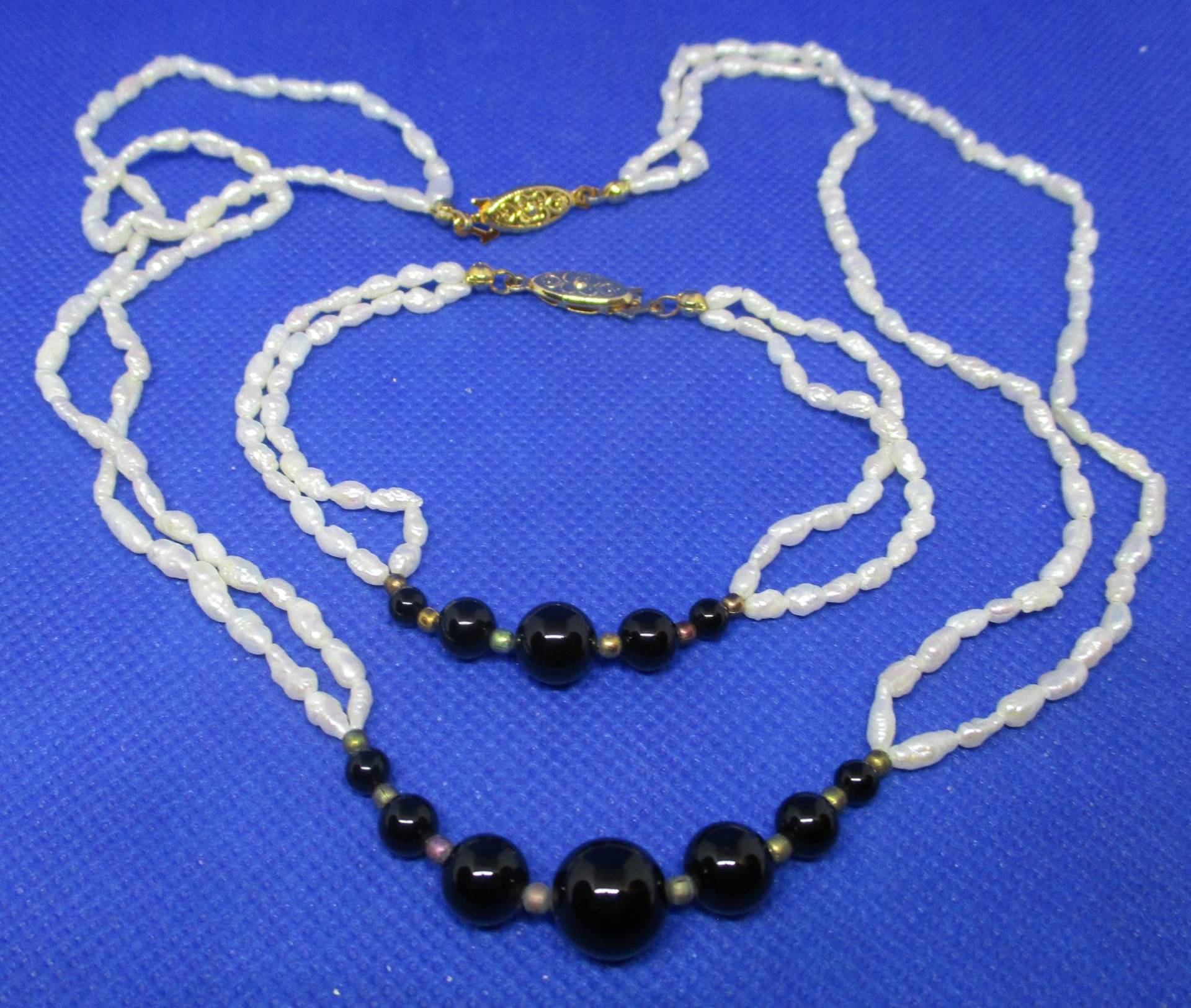 Vintage Samen Perlen Onyx Halskette Armband Set von vserendipityboutique