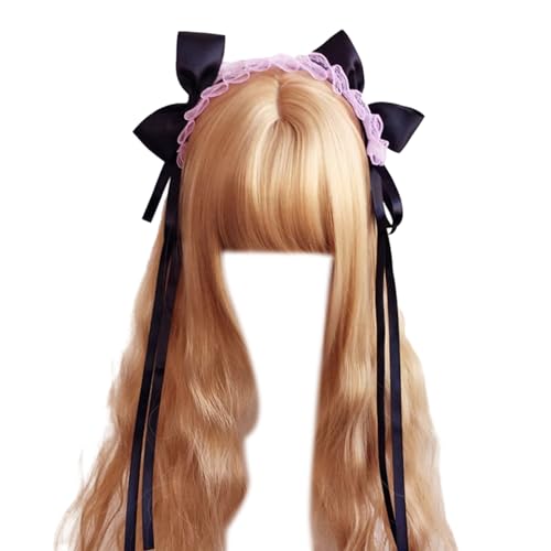 vsilay Anime Maid Stirnband für Mädchen Goth Stil Rüschen Spitze Stirnband mit Band Bowknot ComicShow Maskerade Bälle Haarband von vsilay
