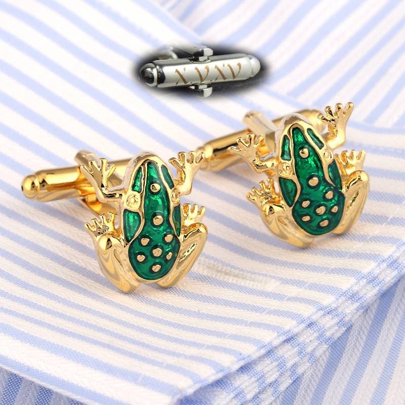Frosch Manschettenknöpfe Anima Einzigartige Personalisierte Hochzeit Manschettenknöpfe-Grüne Emaille Gold-Personalisierte Buchstabe von vvco