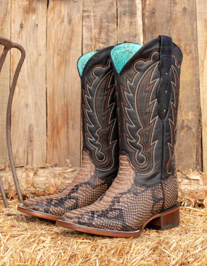 Women Cowgirl Cowboy Leder Square Toe Python Schlange Druck Boots von vvmexico
