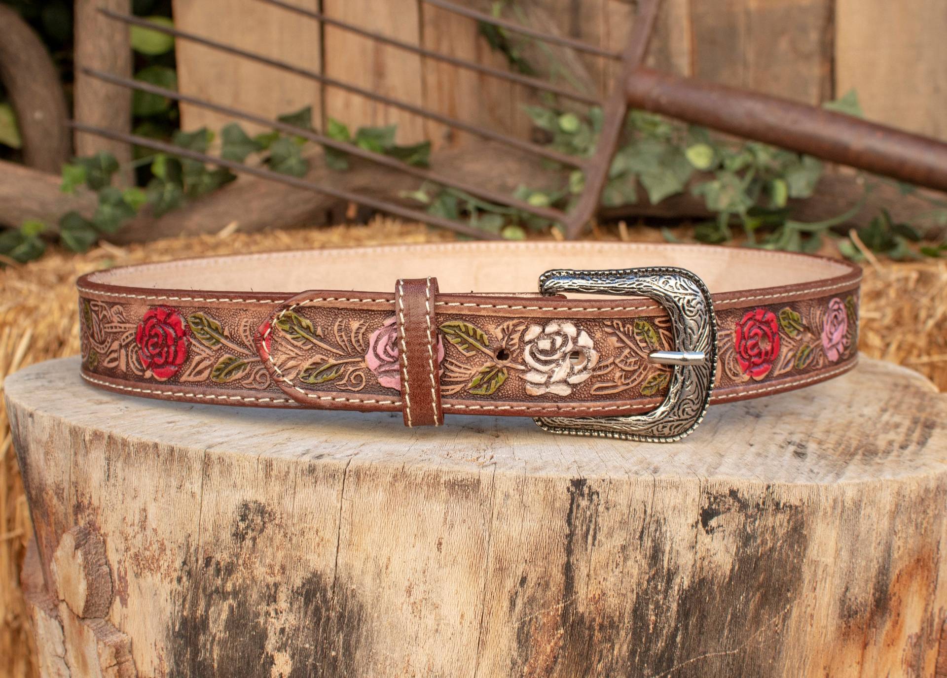 Damen Leder Stamped Roses Western Cowgirl Cowboy Ledergürtel Cinto Girasol von vvmexico