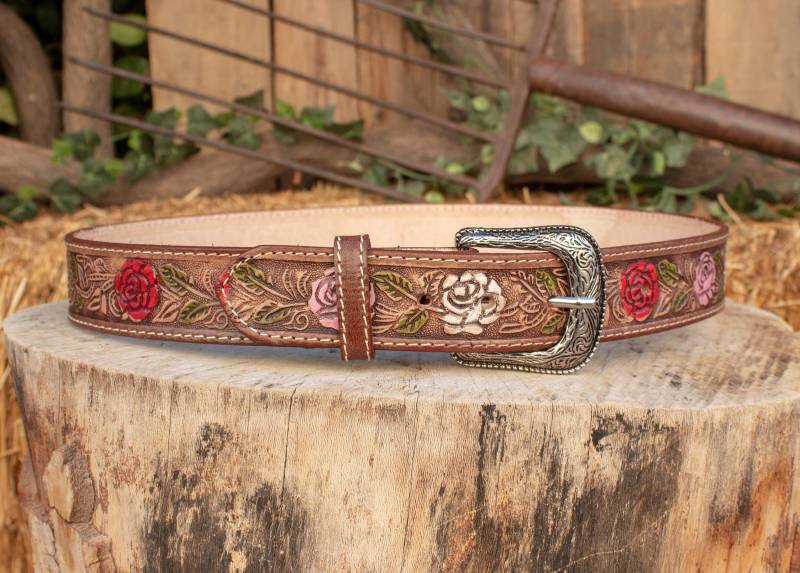 Damen Leder Stamped Roses Western Cowgirl Cowboy Ledergürtel Cinto Girasol von vvmexico