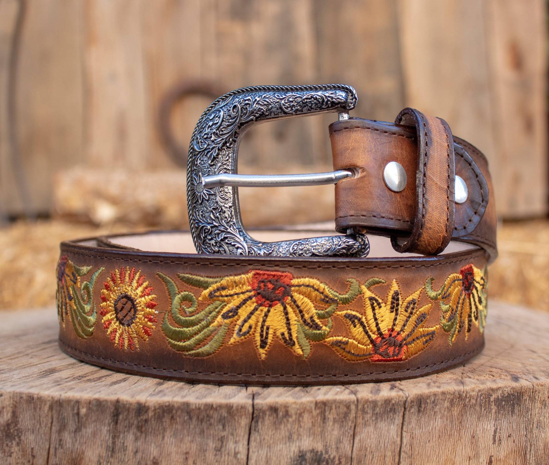 Damen Sonnenblume Bestickt Western Cowgirl Cowboy Ledergürtel Cinto Girasol von vvmexico