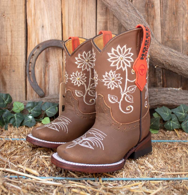 Girls Kleinkind Jugend Blume Bestickt Western Square Toe Leder Cowboy Stiefel von vvmexico