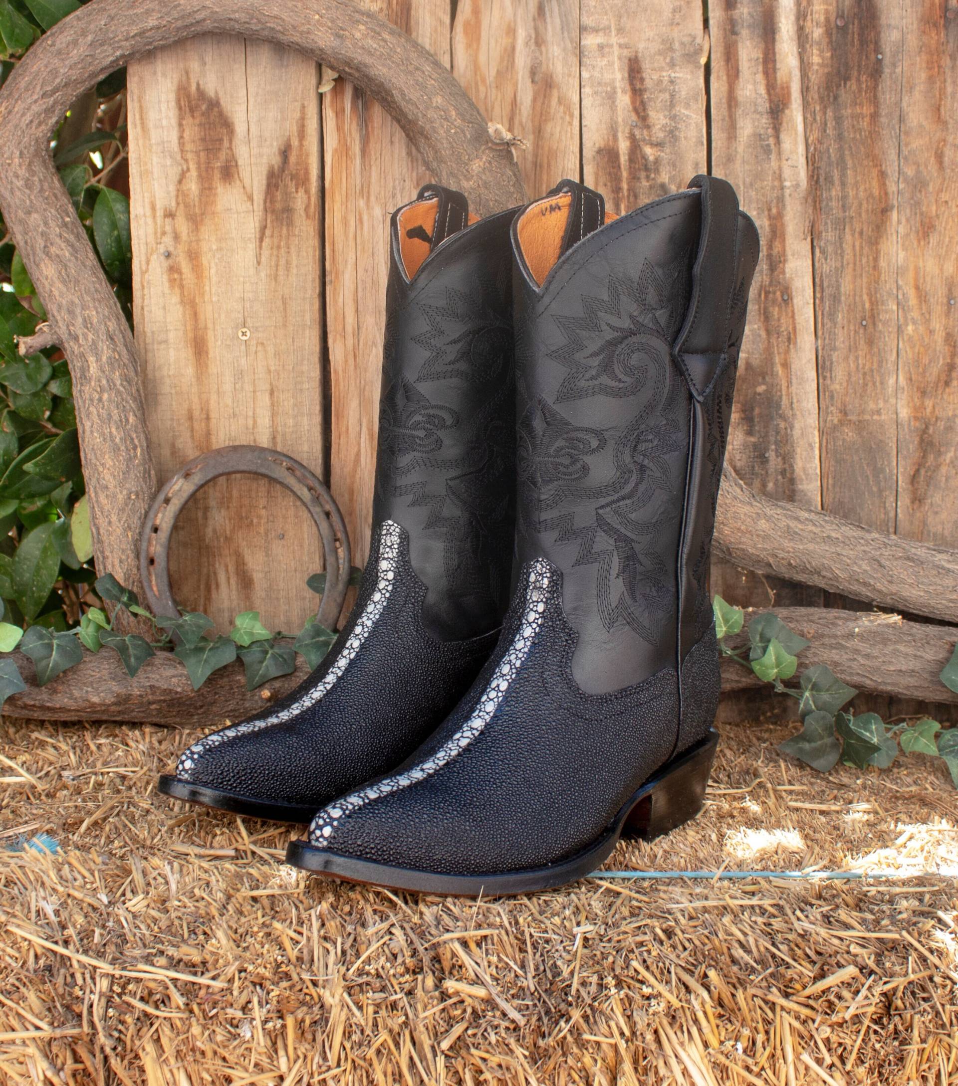 Herren Schwarz Kunstleder Mantaray Leder Cowboy Western Rodeo Stiefel Mantarraya Botas von vvmexico