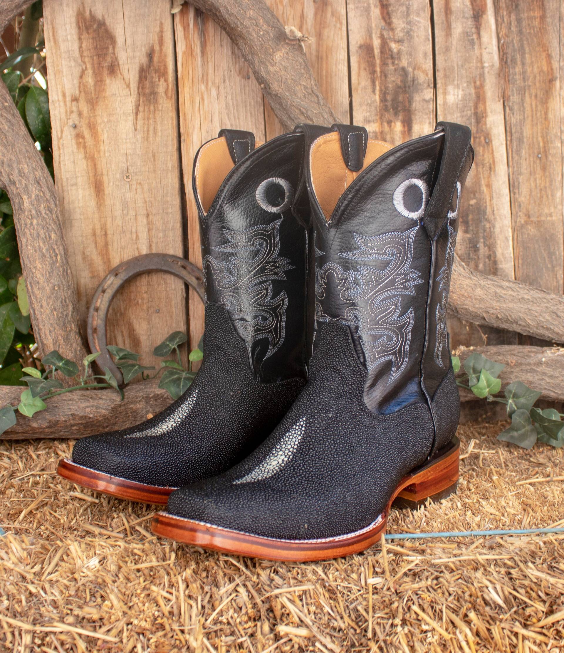 Herren Schwarze Kunstleder Mantaray Leder Karree Cowboy Western Rodeo Stiefel Mantarraya Botas von vvmexico