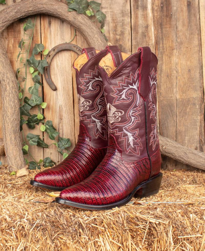 Herren Burgunder Eidechse Teju Gedruckt Leder Cowboy Westernstiefel Botas von vvmexico