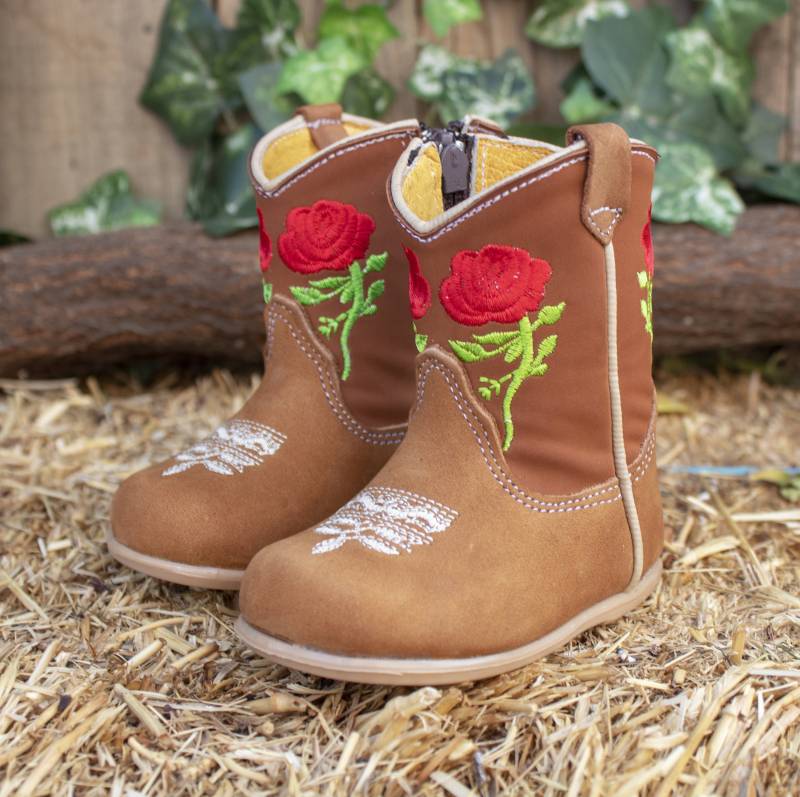 Mädchen Baby Bestickte Rose Runde Kappe Leder Cowgirl Cowboystiefel von vvmexico