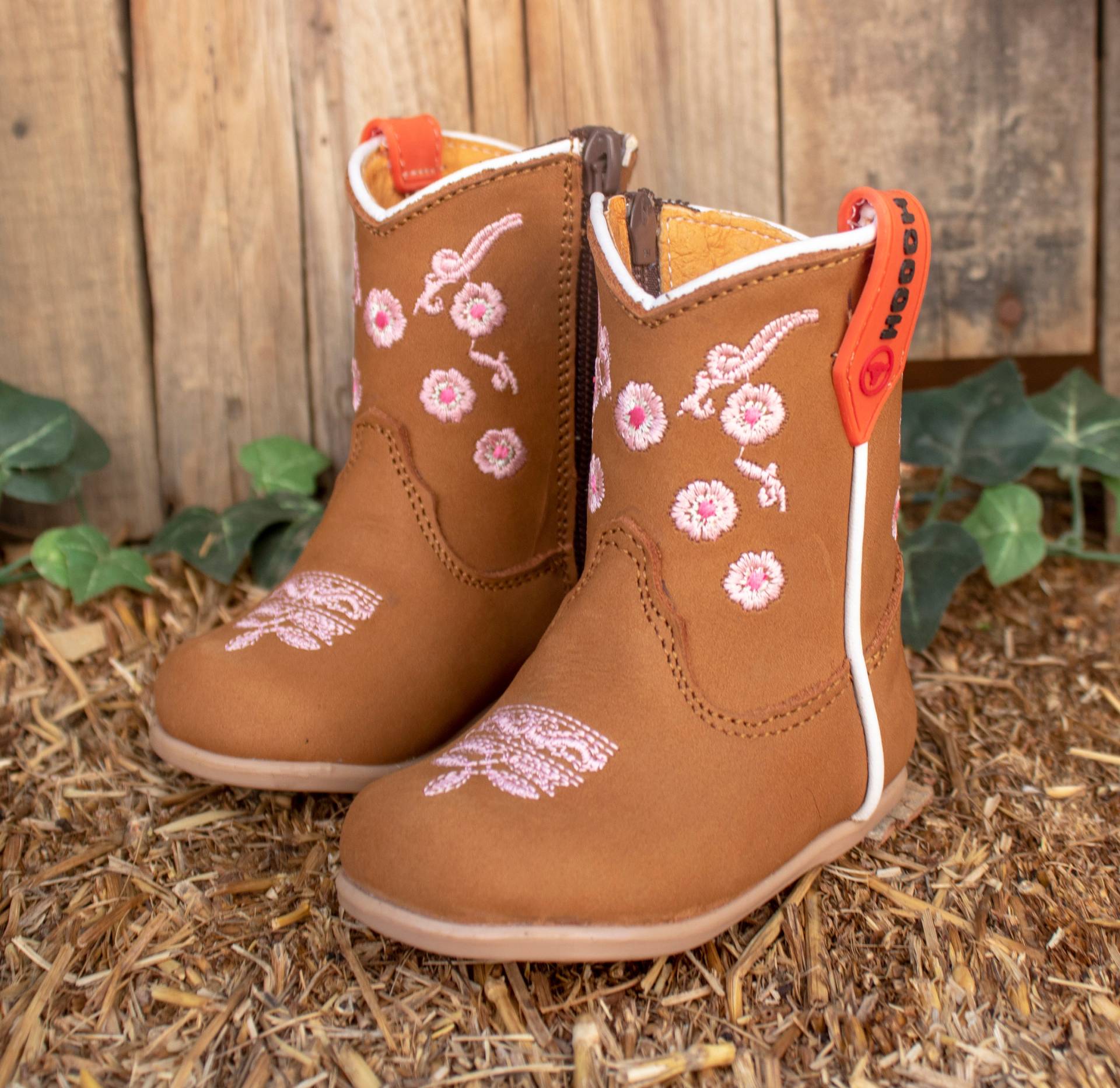 Mädchen Baby Gestickte Rosa Blume Cowboy Stiefel Aus Leder Mit Runder Kappe von vvmexico