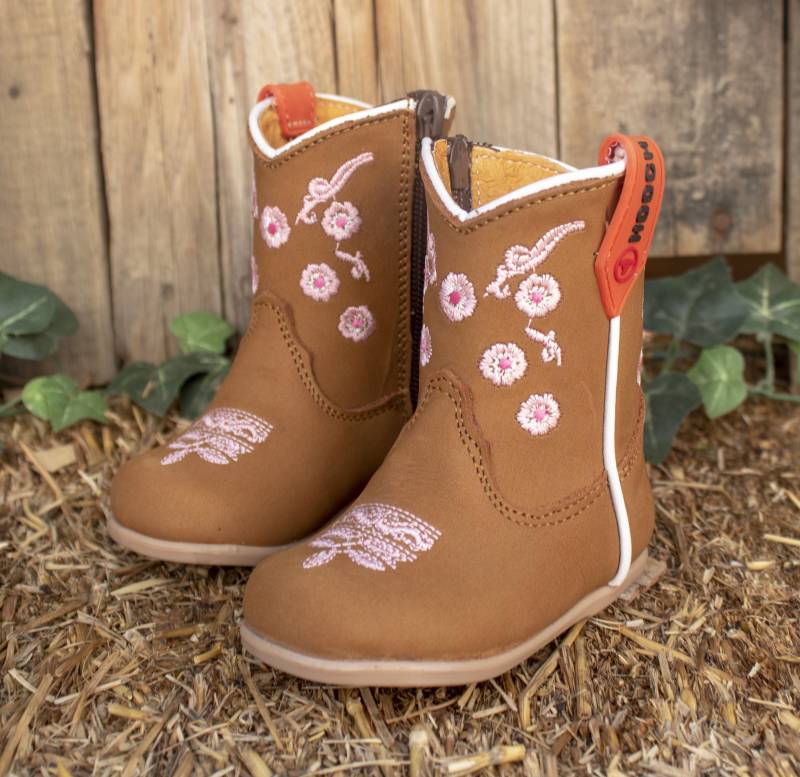 Mädchen Baby Gestickte Rosa Blume Cowboy Stiefel Aus Leder Mit Runder Kappe von vvmexico