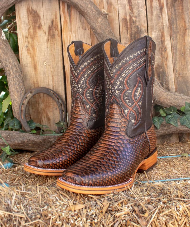Mens Honig Braun Python Schlange Kunstleder Karree Cowboy Western Rodeo Stiefel Piton von vvmexico